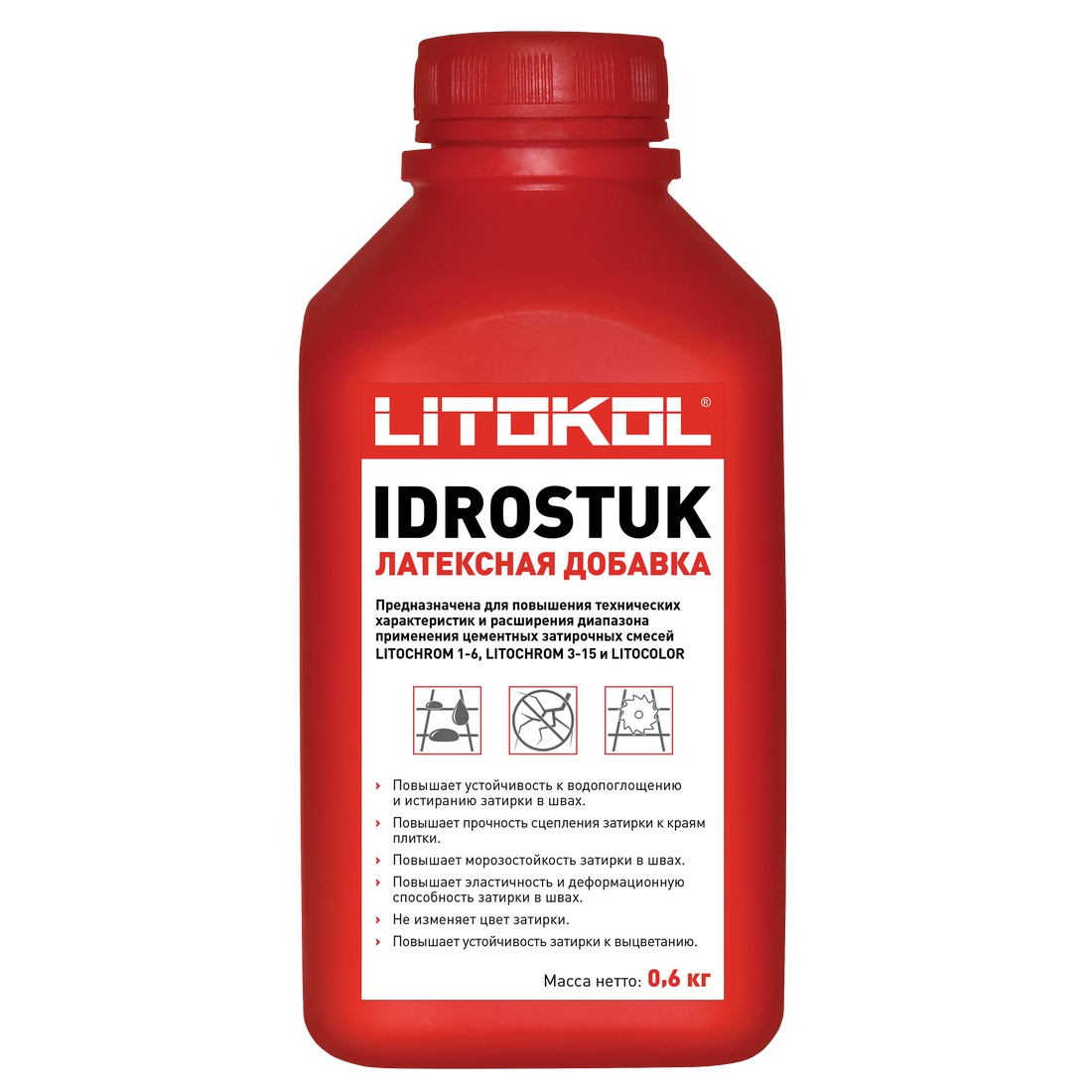 Добавка латексная для цементных затирочных смесей IDROSTUK - м белый (канистра 0,6 кг) 112020002