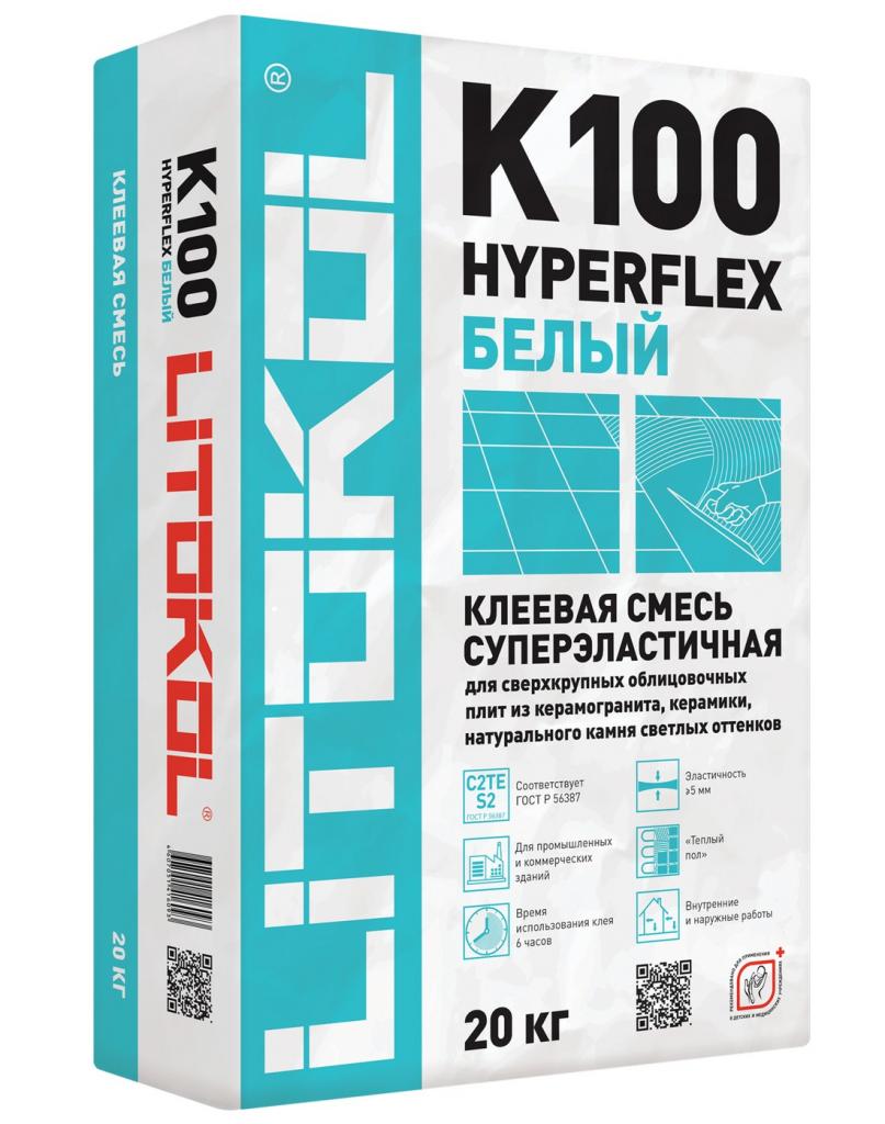 Клей для крупноформатных плит Litokol HYPERFLEX K100 белый (мешок 20 кг) 479930002